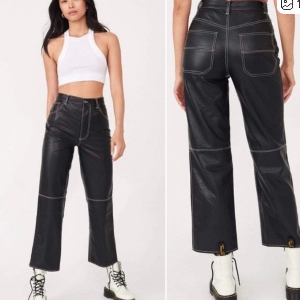 We The Free People Black “the It Factor” Vegan Leather Pants sz 10